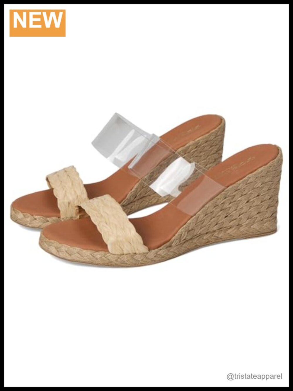 Espadrille Wedge Sandal Raffia Braid Clear Double Strap Slip On